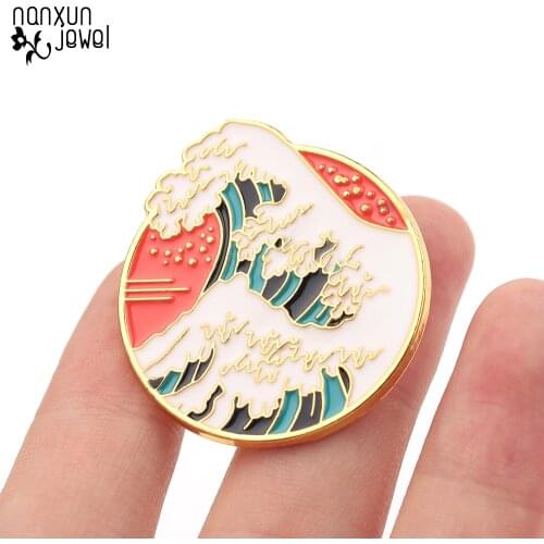 Wave Enamel Pin The great wave brooch off the coast of Kanagawa pin Hokusai painting art Pin badges sea wave landscape Jewelry