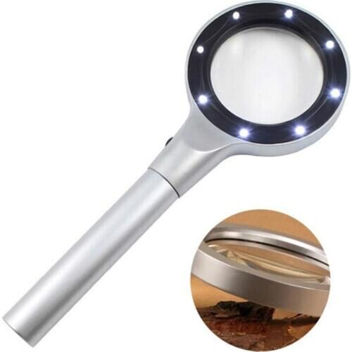 High grade zinc alloy all metal optical glass lens two-stage LED lamp lighting reading magnifier with cloth bag