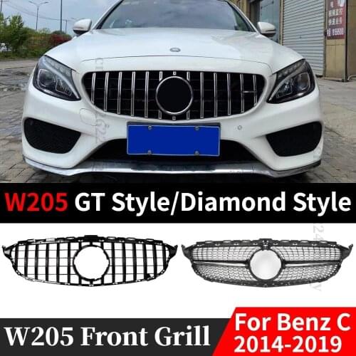 W205 Grill For Mercedes W205 Front Grille C Class 2014-2019 C180 C200 C300 Diamond GT R Style W205 Front Bumper Sport Grilles