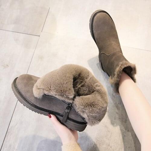 Platform Suede Snow Boots Ankle Warm Plush Lining Faux Fur Edge Chunky Heel Non Slip Rubber Sole Winer Ladies Footwear Shoes