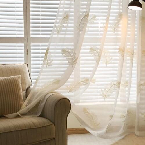 Custom Design White Tulle Sheer Feather Embroidered Window Curtains for Home Living Room Decoration in the Kitchen Cafe Curtain