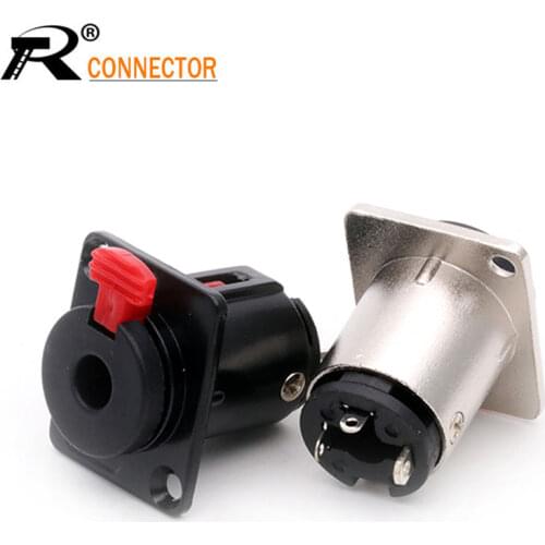 1pc Professional speaker plug Audio Jack 6.35mm female socket panel mount xlr connector black&silver colors banana plugs rca