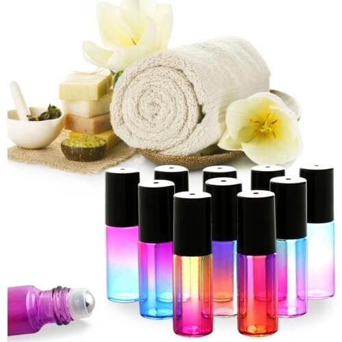 10pcs/lot 5ml Portable Thickened Refillable Empty Bottles Roll Essential Oil Perfume Glass Bottle Roller Colorful Durable Ball