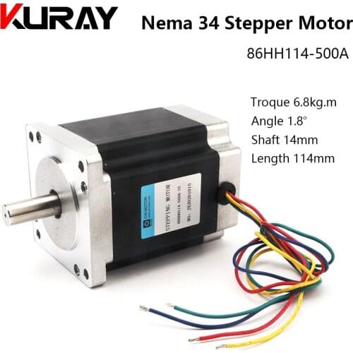 Kuray 2 Phase Nema 34 Stepper Motor 86BHH114-500A Troque 68kg.cm 5A 1.8 Step Angle Length 114mm Shaft 14mm For CNC Machine