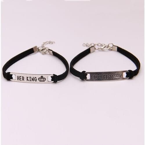 2Pcs Matching Set His Queen Her King Alloy Couple Bracelet Jewelry Gift AC889