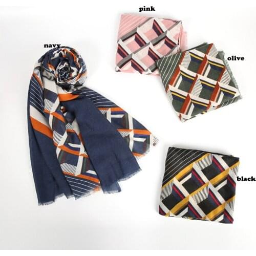 2021 Fashion Newest Geometry Printed Pattern Cotton Voile Scarf 4Colors 10pcs/lot