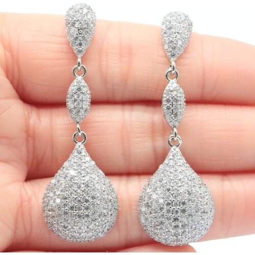 51x16mm SheCrown Big European Design Jewelry For Women Silver Earrings Created White Cubic Zirconia Drop Shipping
