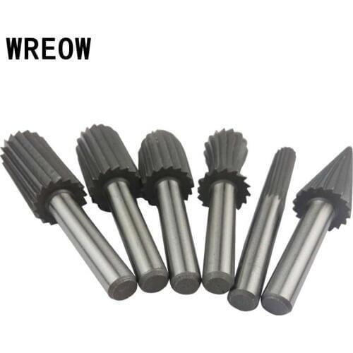 6pcs 6mm Hard high speed steel Rotary File Cutter HSS Rotary Burr Set For Metal Plastic Process Wood Grinding Engraving Tool