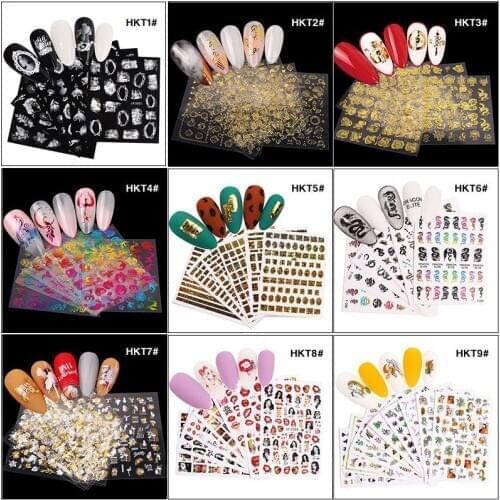 6pcs/8pcs Fashion Hollow Design Manicure Laser Flower Slider Nails Stickers Chinese Dragons Nail Art Decoration Gold Stamp Decal