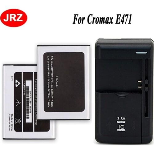 JRZ 1LOT=2PC Battery+Universal Charger 2000mAh E471 battery For Cromax E471 phone Replacement Batteries