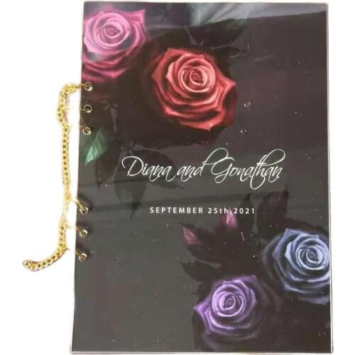 Acrylic Guest Book Vintage Wedding Reception Guest Book Rose and Sunflower Wedding