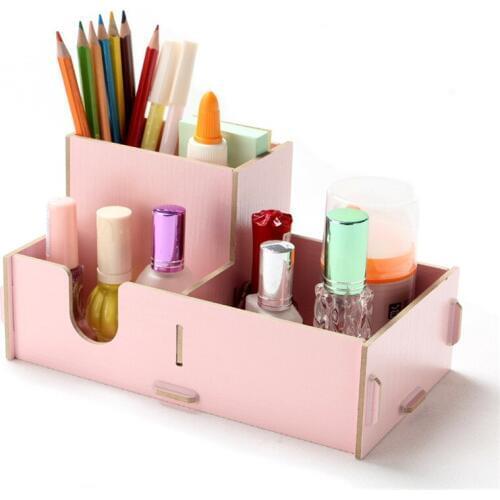 DIY Wooden Cosmetic Desktop Pen/Pencil Storage Box Sundries Jewelry Cosmetic Stationery Storage Shelf Boxes For Halloween Gift