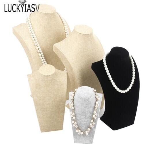 Flannel Portrait Necklace Display Stand Holder Jewelry Mannequin Bust For Necklace Pendant Counter Window Display Model