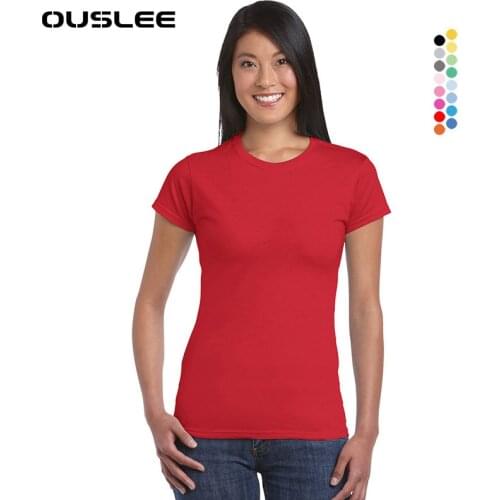 OUSLEE Summer Womens T Shirt 100% Cotton Casual High Quality T-shirts Female O-neck Short Sleeve Solid Color Tops Tee Plus Size