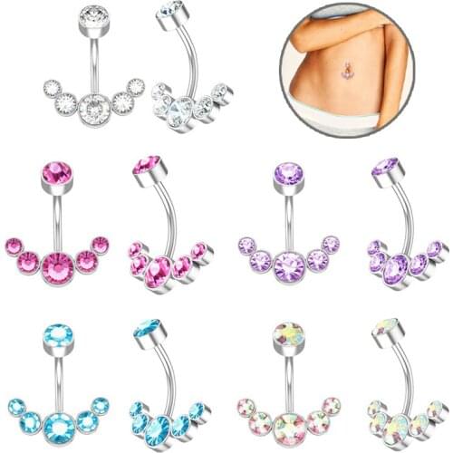 1PCS Dangle Belly Button Rings For Women Girls Surgical Steel Curved Navel Barbell 5 Crystals Body Jewelry Piercing Ombligo