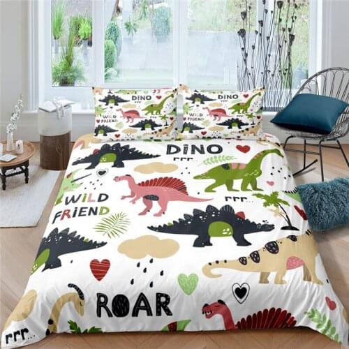 Luxury 3D Cartoon Dinosaur Print Home Living Comfortable Duvet Cover Set Kids Bedding Set Queen and King EU/US/AU/UK Size