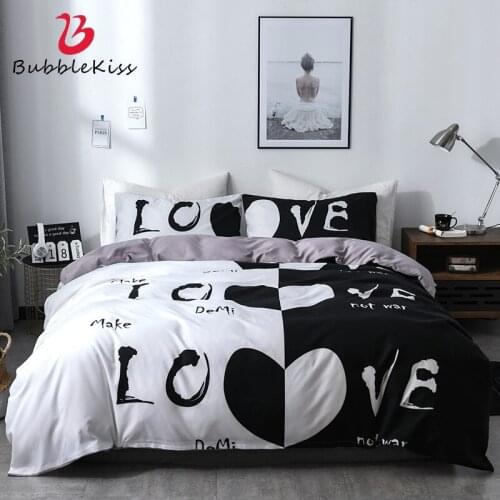 Bubble Kiss Nordic Cartoon Duvet Cover Set Black White Feather Quilt Cover with Pillowcase 3 PCS Comforter Bedding Sets Queen