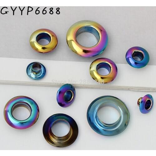 10-30pcs 5size 4-4.5-6-8-10-12mm Copper Rainbow pushed grommet bags fitting hardware pressed round eyelets purse making supplies