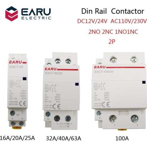 2P 16-100A AC 110V 220V 50/60Hz Din Rail Household AC Modular Contactor Switch Controller 2NO 2NC 1NO 1NC DIY Smart Home Hotel