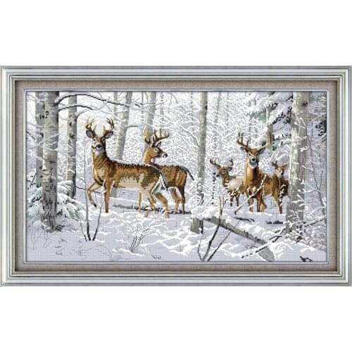 Antelopes in The Snow Cross Stitch Patterns Embroidery Kits Printed Fabric 11CT 14CT DIY Needlework Handmade Home Decor Painting