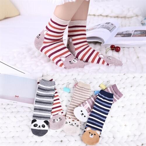 10 Pieces=5 Pairs Kawaii Cartoon Socks Women Korean Sweet Funny Rabbit Bear Tiger Novelty Happy Pink Socks Cotton Christmas Gift