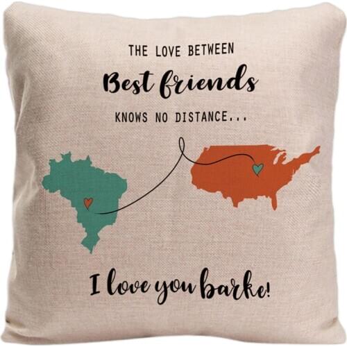 Personalized No Distance Best Friend Throw Pillow Case Pillowcase Custom Map Country Home Friend Gifts Decoration Cushion Cover