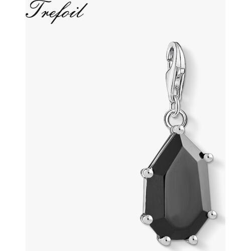 Black Stone Charm Pendant, 2019 Autumn Fashion Jewelry 925 Sterling Silver Trendy Gift For Women Men Fit Bracelet Necklace