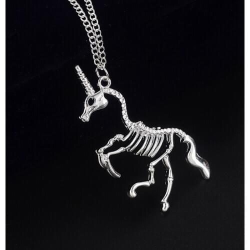 Hyperbole Unicorn Skeleton Pendants & Necklaces Women Personality Punk Alloy Unicorns Necklace Fashion Jewelry