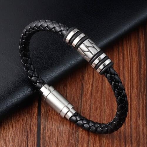 Simple New Style Combination Small Accessories Stainless Steel Mens Leather Bracelet Male Jewelry Surprise Gift