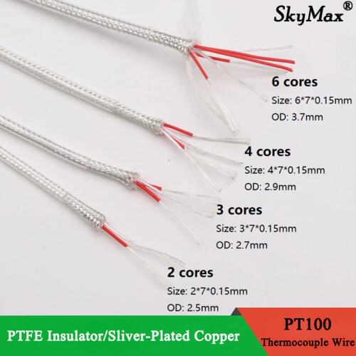 PT100 OD 2.7mm 3Cores Temperature Thermal Resistan Sensor Wire PTFE Insulated Shield Signal Cable Compensation Thermocouple Line