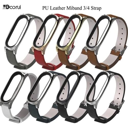 BOORUI PU Leather mi band 3 4 5 strap Watch Band for Xiaomi Mi Band 4 bracelets Universal straps for xiaomi mi band 3 4 5