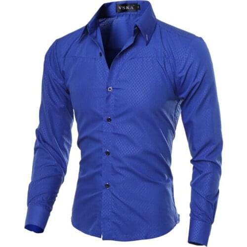 Mens new fashion leisure business check dark print long sleeve slim work wedding shirt Asian size XXXXXL mens dress shirts