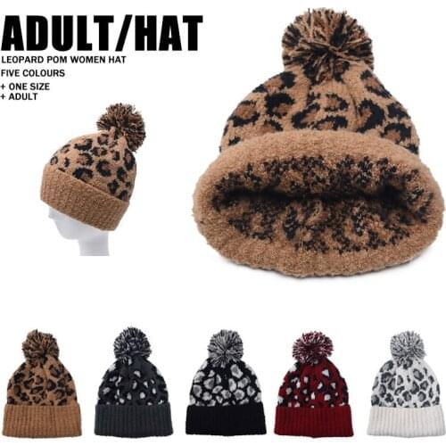 Leopard Outdoor Keep Warm Unisex Pompom Hat Beanie New Autumn Winter Women Girl Ski Cap Knitted Hat