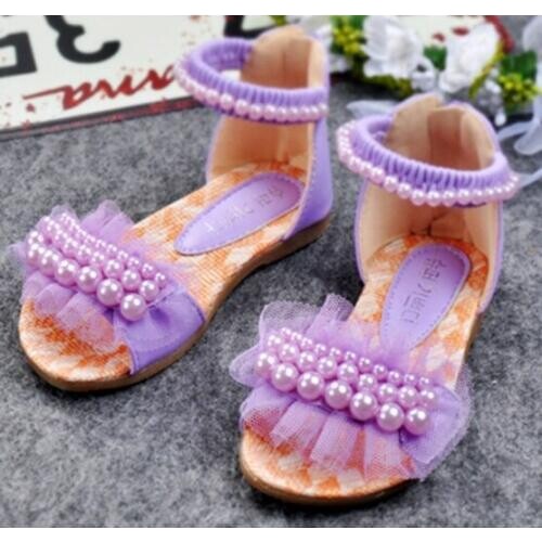 Girls Sandals 2020 Summer Korean Version of the Childrens Fashion Beaded Princess Small zhong tong Lace Pearl Wild Shoes