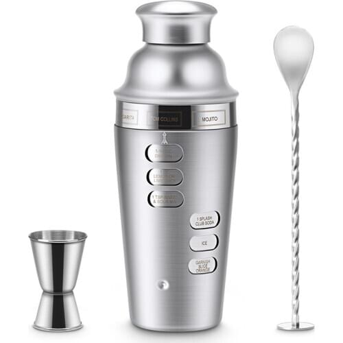 Cocktail Shaker Stainless Steel 24Oz Bar Set Kit 3Pcs Cocktail Shakers with Rotation Recipe Guide,Martini Tool Accessories Built