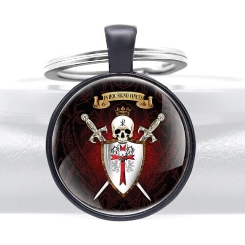 Steampunk Knight Templar Glass Dome key Chains Skeleton Skull Cross Men Women Key Ring Jewelry Gifts