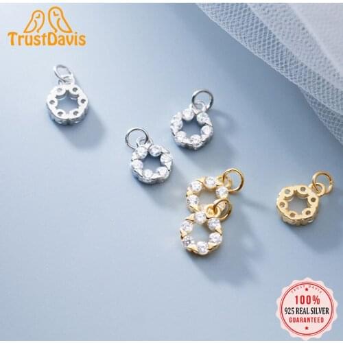 TrustDavis 2021 New Top Real 925 Sterling Silver Fashion Sweet Round CZ Charm Pendant Handmade DIY Accessories Wholesale DZ69