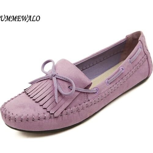 UMMEWALO Shoes Women Soft PU Leather Flat Shoes Casual Bow Loafer Shoes Ladies Rubber Sole Driving Moccasin