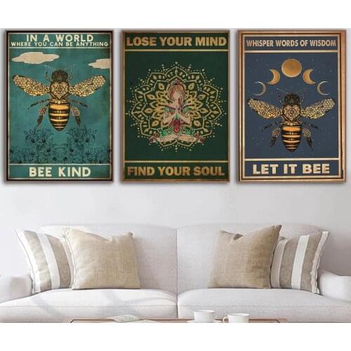 Mental Bee Kind Lose Your Mind Find Your Soul Wall Decoration Vintage Posters Wall Art Home Painting Decor Retro Poster