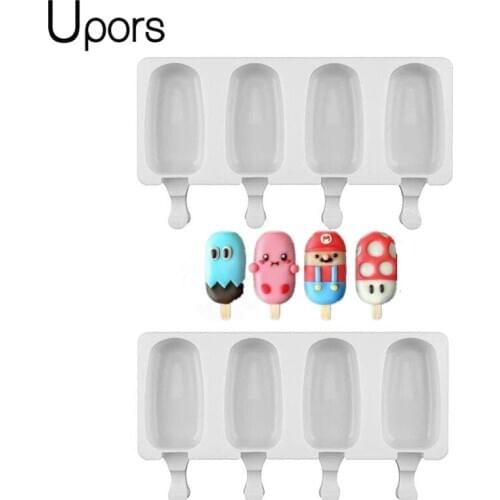 UPORS 4/8 Cavities Silicone Ice Cream Mold Candy Bar Making Tool Juice Popsicle Reusable Children Pop Lolly Tray Ice Cube maker