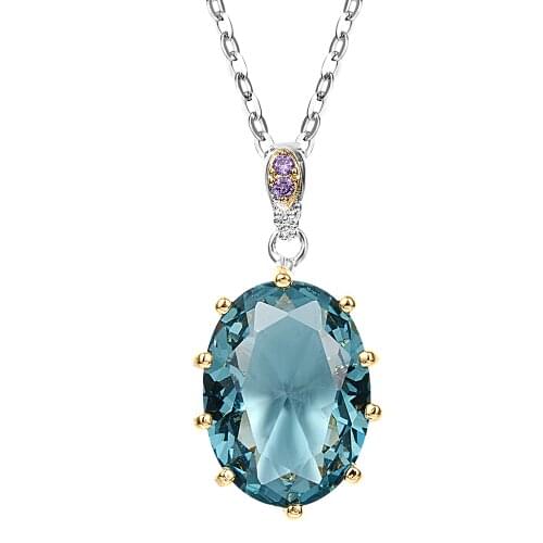 New Look Women Long Chain Pendant Necklace Blue Zircon Valentine Wedding Jewelry Female Girls Drop Shipping