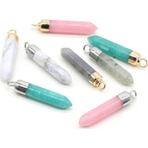 2 Pieces Natural Stone Charms Pendulum Flash Labradorite Pendants for Charms Jewelry Making DIY Pendant Necklace