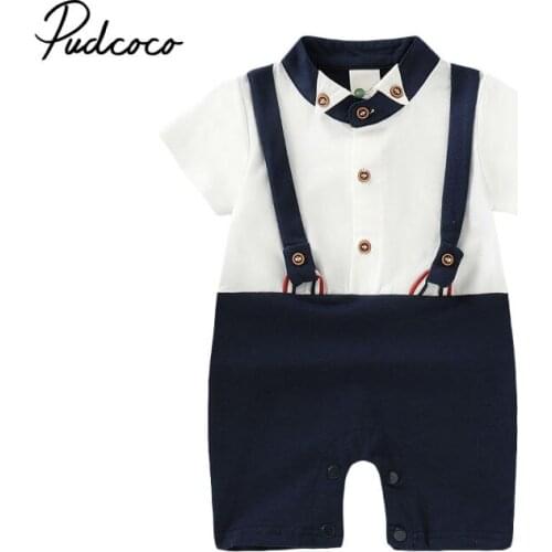 2019 summer style baby boy clothes set short sleeve Jumpsuits gentleman newborn baby clothing Infant toddler Romper Playsuits