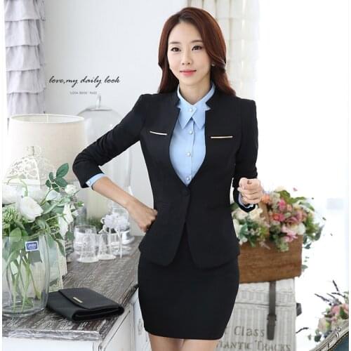 2021 New Womens Large Size S-3XL High Quality Slim Professional Wear Womens Long-sleeved Jacket Slim High-waist Skirt 2-piece