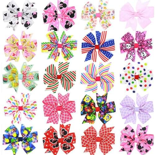 28pcs/lot 8.5cm quatrefoil Valentine Easter holiday cartoon printed grosgrain ribbon swallow tail bows with clip