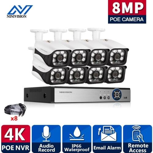 4K Ultra HD 8CH POE NVR Kit H.265 CCTV IP Camera Security System 8MP Bullet Dome IR Outdoor Night Vision Video Surveillance Kits