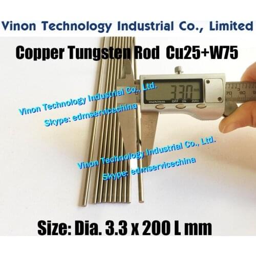 5PCS PACK) Dia. 3.3x200mm Copper Tungsten Rod W75 (Copper 25%+Tungsten 75%),Spark Erosion Tungsten Copper Alloy Electrode Round