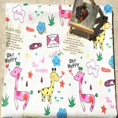50x160cm So Cute Happy Gariffe & Love Letter Printed 100% Cotton Fabric Bedding Quilting Clothing Home Decoration