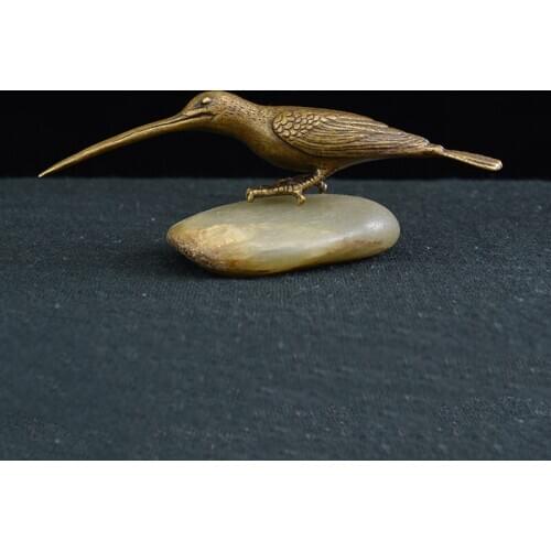 Antique Solid Copper Long Mouth Bird Small Statue Ornaments Classical Brass Animal Woodpecker Figurines Home Desk Decorations