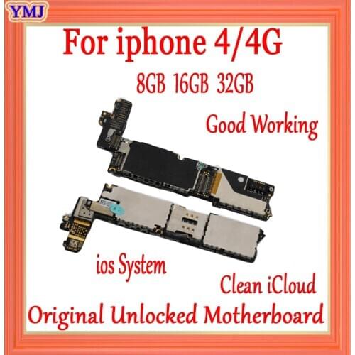Free Shipping for iphone 4 4g Motherboard clean iCloud, 100% Original unlocked for iphone 4 Logic board with IOS System